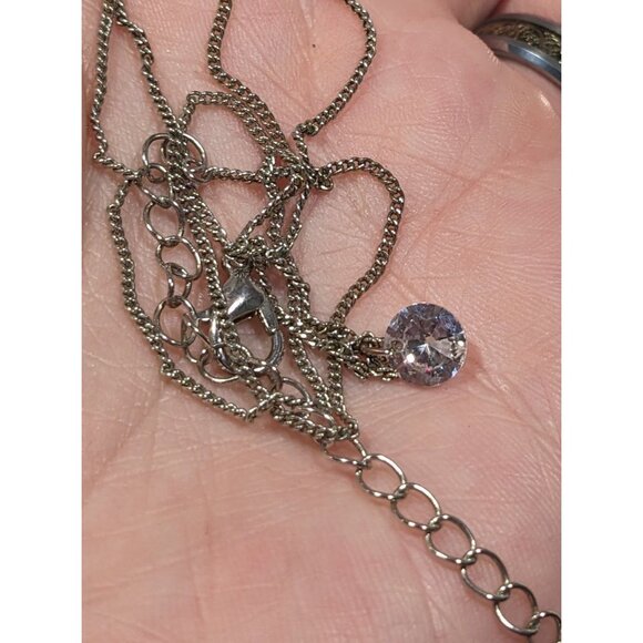 Minimalist Dainty Circular Cubic Zirconia Pendant On Silver Tone Chain - Picture 5 of 8